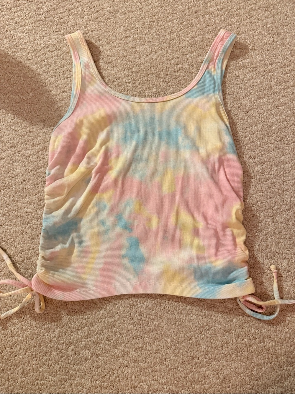 No Boundaries Tie-Dye Ruched Side Tank Top - Pastel Pink, Blue & Yellow